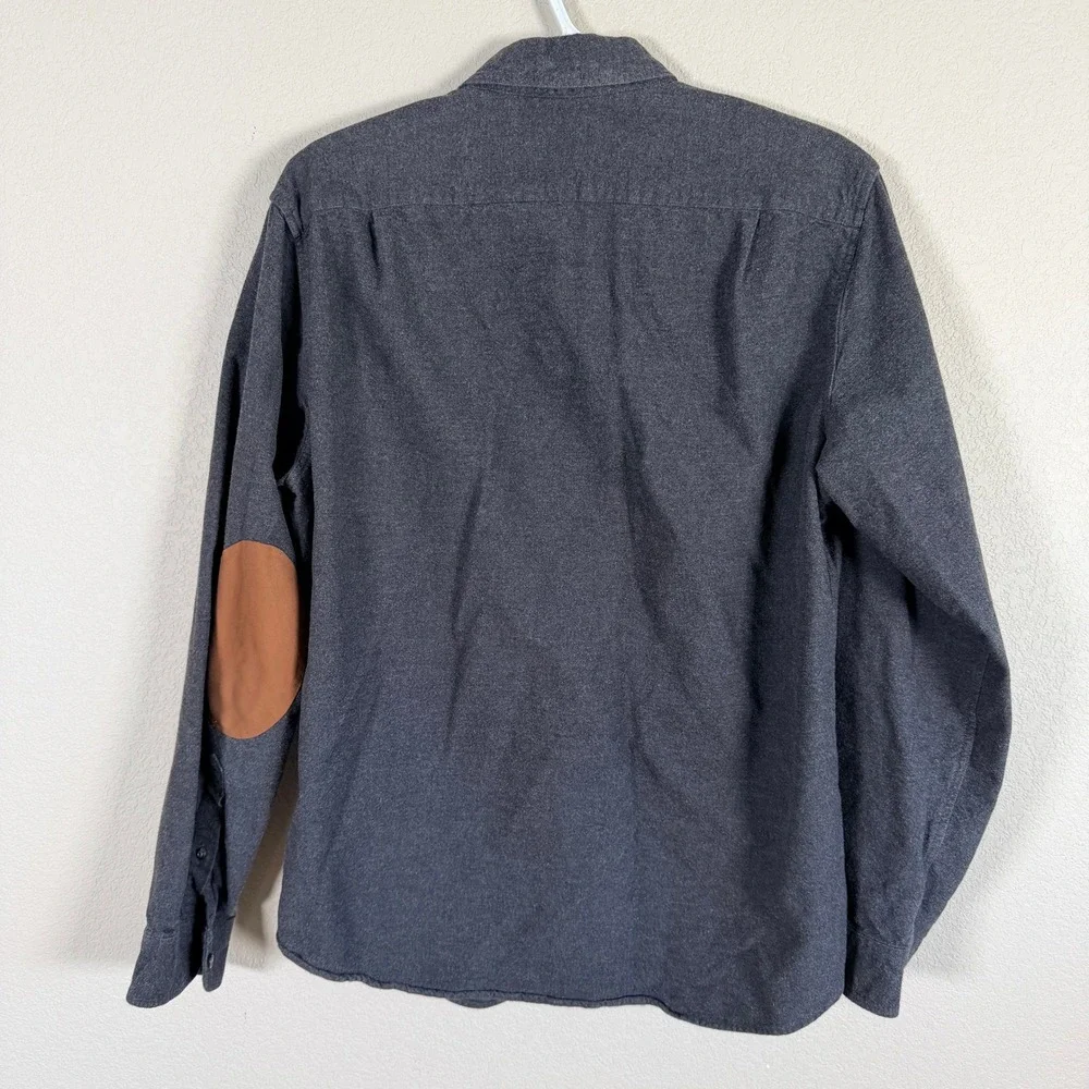 J.Crew Flannel Button‎ Down Shirt Mens M Charcoal Grey Elbow Patches Cotton